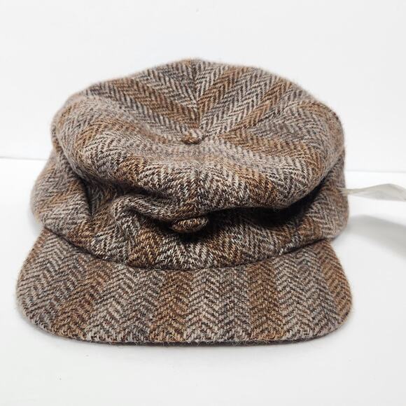 Stevens Caps Hat Newsboy Fitted Mens 7 3/8 Brown Wool Thinsulate Herringbone USA - Picture 1 of 11